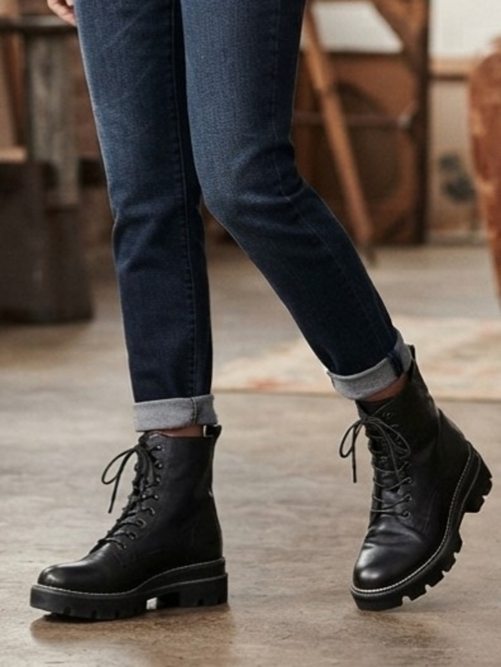 Sam Edelman Black Leather Lace-Up Combat Boots Size 8